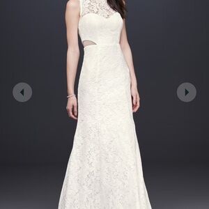 David's Bridal Cream Halter Wedding Gown